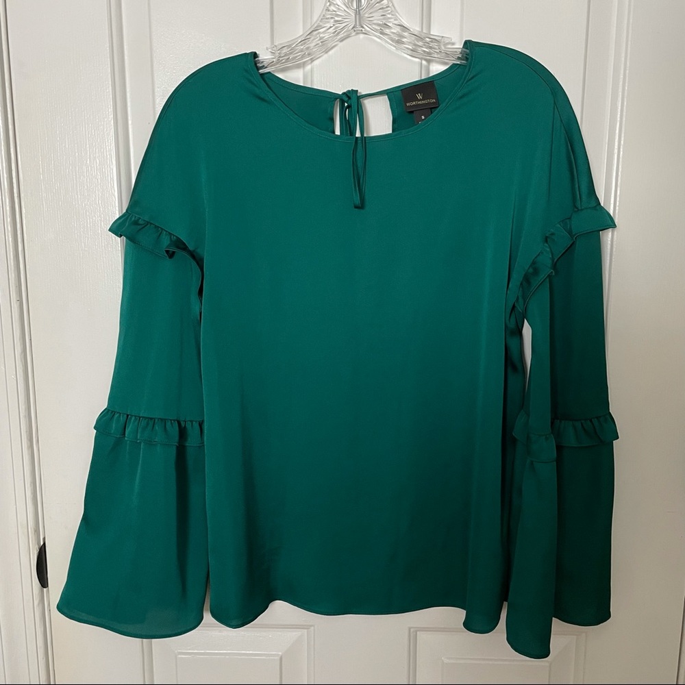 Worthington Emerald Green Bell Sleeved Blouse